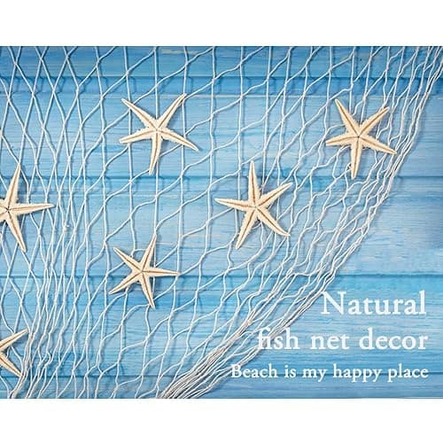 TEMUCY Natural Fish Net Decorative, Beach Themed Fish Net Decorations for Pirate, Mermaid, Beach Party Home Bedroom Décor thumbnail 2