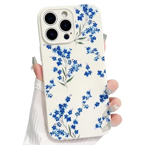 NITITOP Compatible with iPhone 13 Pro Max Case Cute Flower Floral Branch Leaves Pattern for Women Girls Trendy Slim Fit TPU Bumper Silicone Shockproof Full Camera Protection Cover - Blue - Image 1