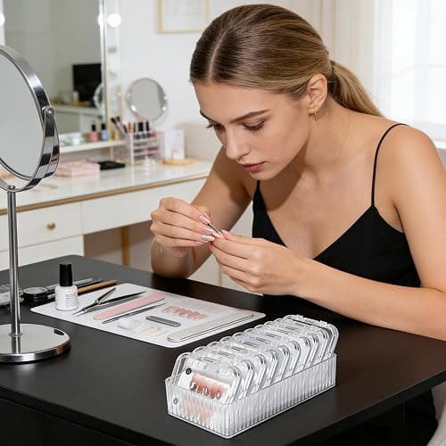 MZSX 20 Stück Nagelaufbewahrungsboxen zum Aufdrücken (7,5 × 7,5 cm), 90 Stück verbessertes doppelseitiges Klebeband, klare Nagelspitzen-Display-Aufbewahrungsbox-Set, transparentes Kunstnageldisplay thumbnail 3