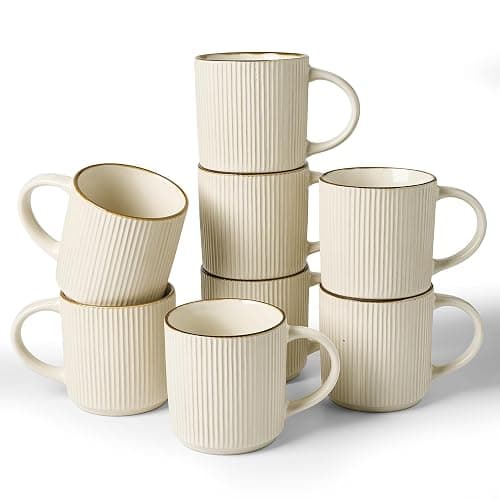 famiware Coffee Mug Set for 8, Star 12 oz Catering Mugs Cup Set with Handle for Coffee, Tea, Cocoa, Milk - Ceramic Stoneware Drinkware Set, White - Image 1