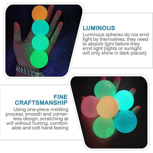 6pcs Dream Glow in The Dark Sticky Balls Returning Bounce Back Stick to Ceiling Wall Pressure Stress Relieving Toys Fun Fidget for Teenagers Adults Safe Tear- Decompression thumbnail 2