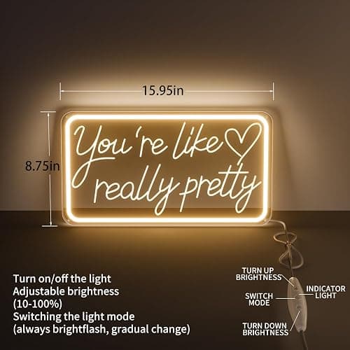 You'Re Like Really Pretty Neon Sign, Warm White Led Neon Signs for Wall Decor,You'Re Like Really Pretty Led Light Sign for Girls Room Vanity Bedroom Offices Decor Boutique Really Her Signs thumbnail 2