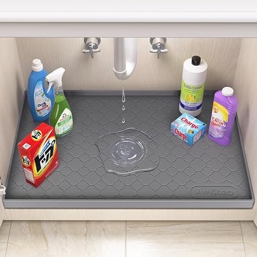 Jin&Bao Under Sink Mat 34" x 22" Waterproof Silicone Cabinet Kitchen Liner | Silicone kitchen cabinet protector, bathroom shelf liner, raised edge traps leaks, anti-slip, easy to clean & dishwasher safe thumbnail 4