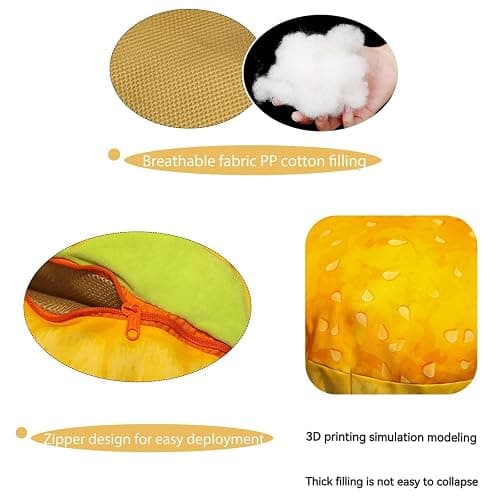 Cheeseburger Pillow That Opens, Burger Pillow That Opens for Your Head, Hamburger Pillow Head Inside (Hamburg) thumbnail 3
