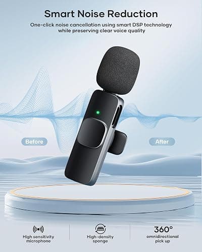 2 Pack Wireless Lavalier Microphone for iPhone iPad and Android Phone, Lapel Mic Plug and Play Wireless Mic Noise Reduction Mini Microphone for Video Recording Interview Podcast Vlog YouTube Tiktok thumbnail 7