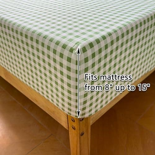 NSNLGSGC Sage Green Gingham Ruffle Queen Sheet Set, Green Soft Pre-Washed Microfiber Plaid Queen Bed Sheets, 4-Pieces Farmhouse Sheet Set with Deep Pocket thumbnail 6