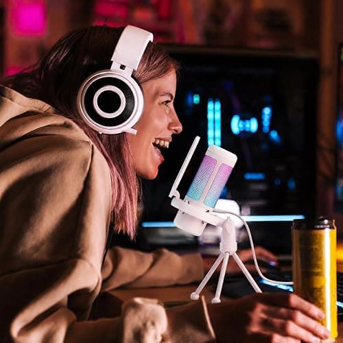 TONOR Gaming Microphone, RGB PC Microphone, Cardioid Condenser USB Mic with Adjustable Light Modes & Brightness, Quick Mute, Gain Control, for LiveStreaming, Recording, PS4/5, Mac, TC310 White thumbnail 7
