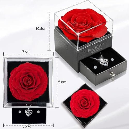 Muttertagsgeschenk für Mama, Muttertag Geschenk, Ewige Echte Rose Konservierte Box mit Herz Halskette & Ohrringe 925 Sterlingsilber Geschenkbox für Mutter am Valentinstag Muttertag Hochzeit Geburtstag thumbnail 6