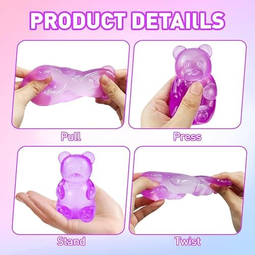 Stress Bear Taba Squishy Balls, Bear Toy Taba Squishy Toys for Kids Stress Relief Squeeze Balls for Valentines Day Gifts Birthday Gifts Party Favors-Purple thumbnail 5