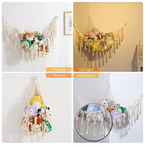 Jouet Hamac pour Animaux en Peluche Jouet Ours Filet Coin Suspendu Support De Rangement pour Chambre Enfant, Fermeture éclair, Blanc thumbnail 6