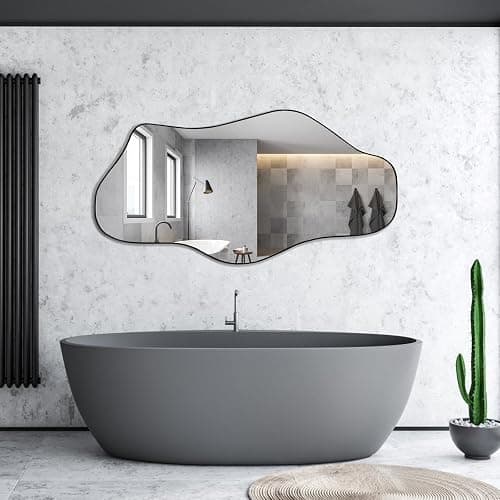 DAOYIJIAJU Irregular Mirror, 47.2"x23" Large Asymmetrical Wall Mirror, Odd Shaped Mirrors, Modern Abstract Frameless Mirrors for Living Room Bedroom Entryway Hallway, Horizontal or Vertical Hanging thumbnail 7