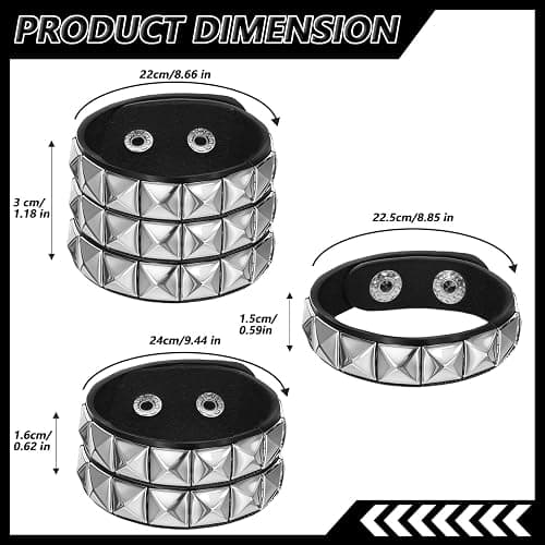 YUXIANLB 3 PCS Punk Rock Studded Bracelets Set, Spiked Studded Bracelet Cuff 80s Emo Goth Jewelry Accessories Wristband Adjustable thumbnail 2