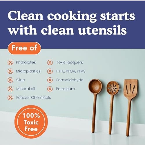Non-Toxic Cooking Utensils – 6-Piece Kitchen Utensils Set, Glue-Free & One-Piece Wooden Spoons for Cooking, Natural Wooden Utensil Set with Plant-Based Finish, Free of Forever Chemicals thumbnail 3
