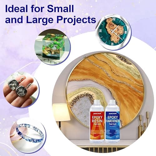 JANCHUN Crystal Clear Epoxy Resin Kit 16oz, Bubble-Free, Anti-Yellowing, Self Leveling Easy Mix 1:1 Coating and Casting Resin for Table Top, Molds, Tumbler Crafts, Painting, Jewelry, DIY Gifts thumbnail 5