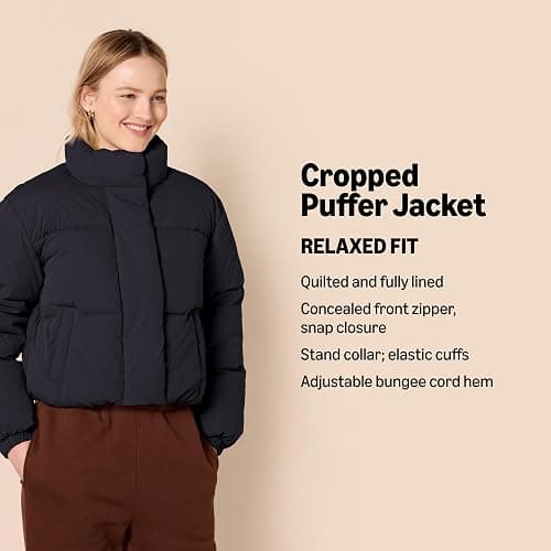 Amazon Essentials Womens Cropped Full-Zip Puffer Jacket (Quilted Matte or Sherpa Fleece) thumbnail 2
