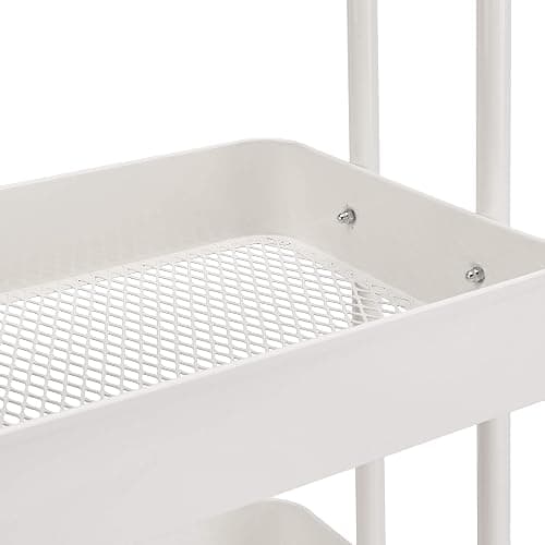 Amazon Basics 3-Tier Rolling Utility Cart, Storage Organizer, Lockable Wheels, Multifunctional Storage, Portable Mobile Shelving Unit, White thumbnail 5