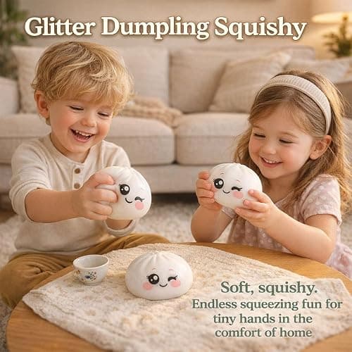 Dumpling Squishy, Squishy Dumpling Toy, Glitter Dumplings Squishiest Toy with Steamer Box, Stress & Anxiety Relief Toys for Kids & Adults Non-Edible (Gold) thumbnail 4