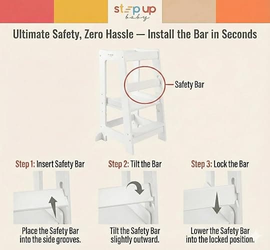 KRISTEN, JD + JACK: Stepup Baby Toddler Step Stool - Adjustable Height Kids Helper Step Stool, Durable, Non-Slip Platform for Bathroom Sink & Kitchen Counter, Toddler Tower for Exploration and Growth - White thumbnail 4