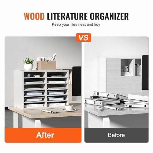 VEVOR Literature Organizers, 12 Compartments Office Mailbox with Adjustable Shelves, Wood Literature Sorter 20.4x12x16.1 inches for Office, Home, Classroom, Mailrooms Organization, EPA Certified White thumbnail 4