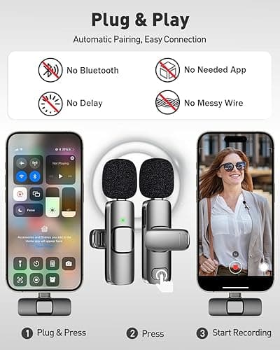 PoP voice USB C Mini Microphone for iPhone 16/15/14/Android, Wireless Lavalier Microphone with Noise Reduction, Lapel Lav Mic for Vlog YouTube TikTok Recording, 12H, 65ft thumbnail 6