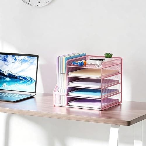 Marbrasse Schreibtisch Organizer und Büro Zubehör,5-Tier Briefablage,Mesh Büro Organizer für Schreibtischzubehör & Ablage(Rosa) thumbnail 7