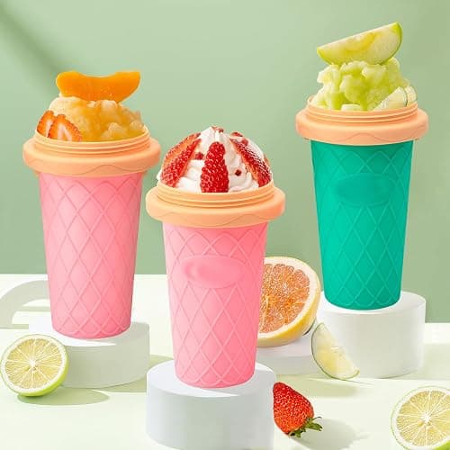 Slushy Cup Slushie Cup,Quick Frozen Magic Cup, Smoothie Cups with Lids and Straws, Double Layer Squeeze Slushy Maker Cup, Portable Squeeze Ice Cup Christmas Gifts for Family, Friends Kids (pink) thumbnail 2