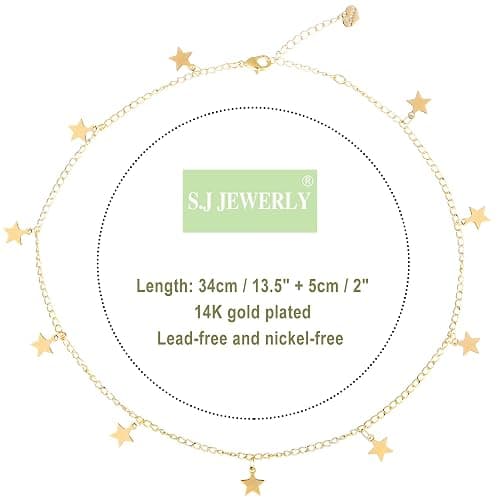 S.J JEWELRY Women Simple Delicate Full Moon 14K Gold Plated/Rose Gold/Silver Plated Layered Pendant Handmade Star Chokers Necklaces - Gold thumbnail 6
