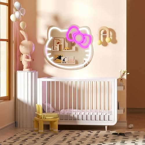 MCJSGSP Anime Hello Kit Cat Neon Sign Mirror L16.1 W14 Vanity Mirror with Lights Bedroom Wall Mirror for Pink Room Decor and a Makeup Mirror with Lights Teen Girl Gifts thumbnail 6
