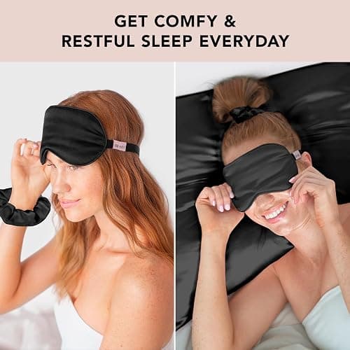 Kitsch Weighted Satin Sleep Mask - Weighted Eye Mask for Sleeping and Travel - Lavender Sleeping Mask for Women and Men - Light Blocking, Adjustable Strap, Ultra-Soft, Black (4.1oz/116g) thumbnail 5