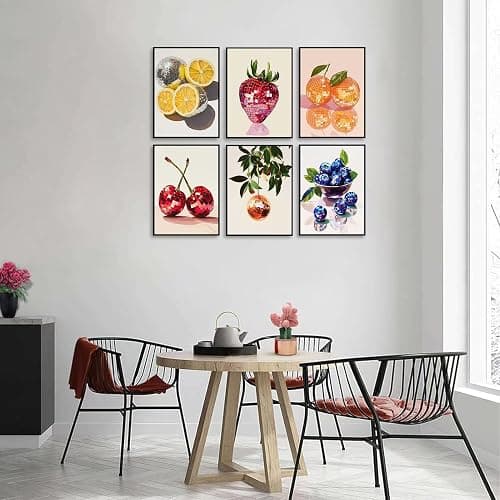 6Pcs Disco Fruit Wall Art funky fruit wall decor pictures Kitchen Poster Preppy Trendy Prints Strawberry lemon cherry Painting Artwork for Living Room Bathroom Girls Room Decoration 8x10in - Poster - 10L"x8W" thumbnail 5