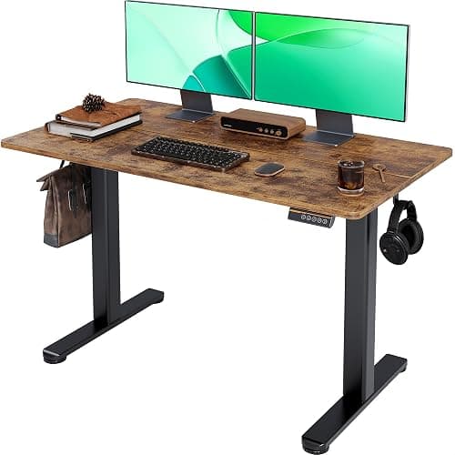 Claiks Electric Standing Desk, Adjustable Height Stand up Desk, 24x48 Inches Sit Stand Home Office Desk with Splice Board, Black Frame/Rustic Brown Top - Image 1