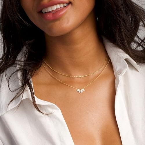 Krudan Dainty Gold Necklaces for Women Cubic Zirconia 14k Gold Plated Layered Necklaces Cute Y Drop Necklace Simple Diamond Choker Necklaces Trendy Jewelry Gifts thumbnail 2