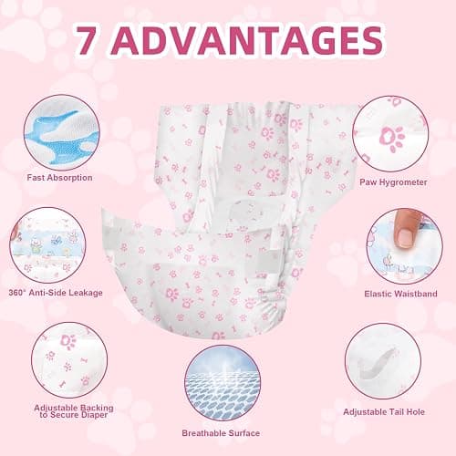 Disposable Dog Diapers Female 90 Count Doggie Diapers for Female Dogs (Waist 10-16.5 in S) Super Absorbent Small Doggie Diapers for Heat Excitable Urination or Incontinence - Pink thumbnail 3