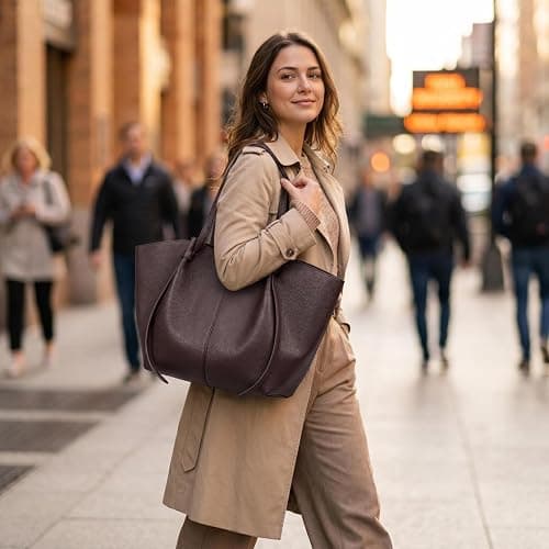 JIABAOZ Tote Bag Damen,Shopper Tasche Damen Groß,mit Litschi-Muster,Large Shoulder Handbag Mit Abnehmbarer Schlaufe,Shopper Für College Schule Arbeit Reisen Shopping thumbnail 2