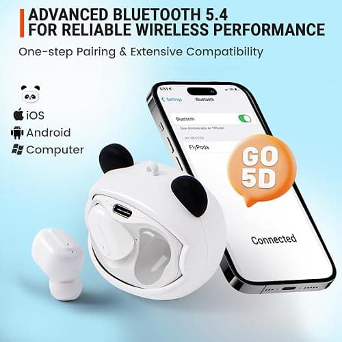FEFURS Kids Wireless Earbuds with Rotating Chaging Case Wireless Bluetooth Earbuds for Kids, Kid Ear Buds with Mic, 88dB Safe Volume, Earphones Earpods in-Ear for Android iOS Cell Phone Laptop, Panda thumbnail 5