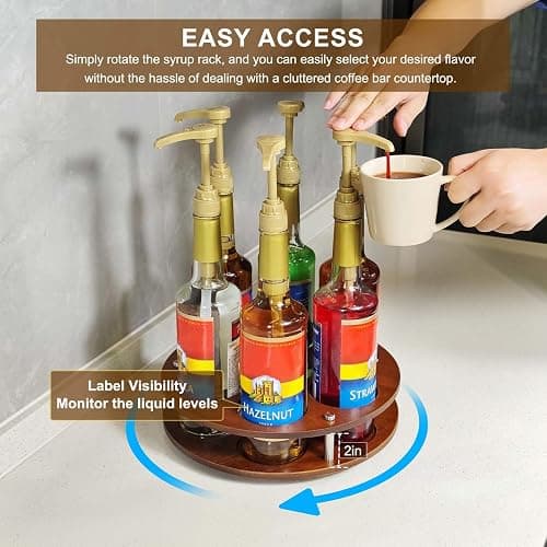 SHILFID Rotating Coffee Syrup Organizer Rack,Syrup Bottle Stand Holder for Coffee Syrup Station,7 Bottles Storage Display Turntable Tray&Lazy Susan for Syrup,Liquor Wine in Kitchen Countertop thumbnail 3