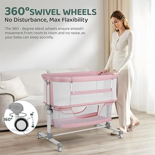 Cowiewie Bassinet Bedside Sleeper, Portable, Breathable, Adjustable Baby Bedside Bassinet for Peaceful Nights, Pink thumbnail 7