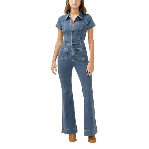 Silver Jeans Co. womens 70s Flare Leg Denim Jumpsuit - Image 1