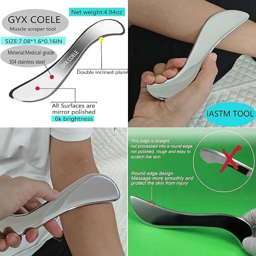 GYX COELE 4 IN 1muscle scraper Stainless Steel Gua Sha set Scraping Massage Tool,IASTM Tools, Great Soft Tissue Physical Therapy Used for Arms, Back, Legs, Neck thumbnail 5