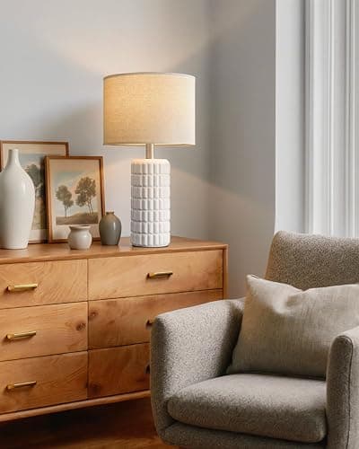 Seealle 23" Single Modern Ceramic Table Lamp, Nightstand Lamp, White | Lamp for Living Room, Bedroom, Bedside, Night Stands, End Table, Desk, Farmhouse Home Decor thumbnail 3