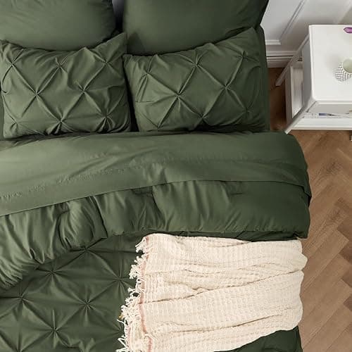 Bedsure Oversized Queen Comforter Set Olive Green - Bed in a Bag Bedding Set 7 PCS, GentleSoft™ Pintuck Bed Set Gift for Family, Pinch Pleat All Season Comforter with Sheets, Pillowcases & Shams thumbnail 5