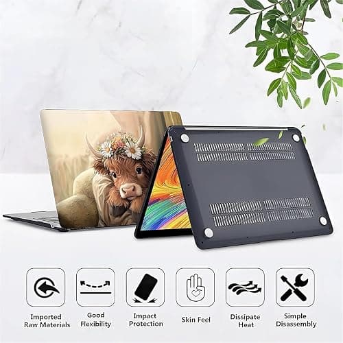 FKBRCL4U for MacBook Air 13 Inch Case,Black Case 2022 Version of M2 A2681/A3240 Plastic Hard Shell Computer Case Cute Brown Highland Cow Sleeping Pattern thumbnail 2