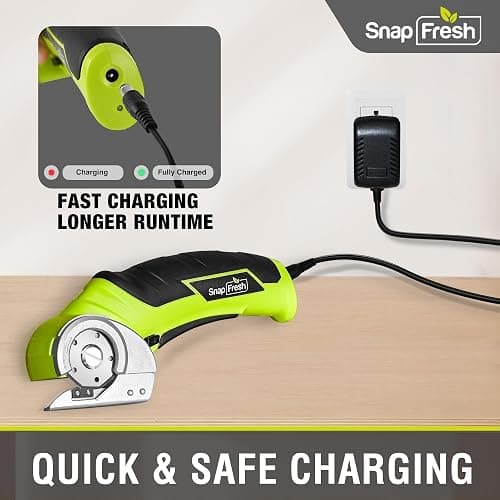 SnapFresh Cordless Electric Scissors, 4V Electric Mini Box Cutter, Carpet & Cardboard Cutter Tool with a Replacement Blade/Charger, Rotary Cutter for Cardboard Packages Leather Plastic （Green） thumbnail 8