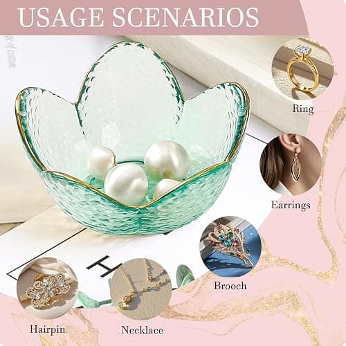 Binoster Friendship Gifts For Women Jewelry Dish Glass Ring Dish Jewelry Tray Cute Vanity Organizer Room Decor Jewellery Tray Trinket Dish Cute Bedroom Decor Christmas House Warming Gifts for women thumbnail 9