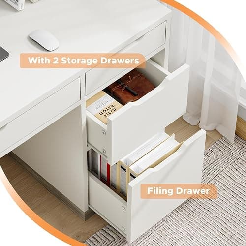 MaverickFurni White Desk with Drawers, 48 Inch Small Computer Desk with 4 Storage Drawers for Small Space, Home Office Desk for Bedroom with Storage File Cabinet thumbnail 7
