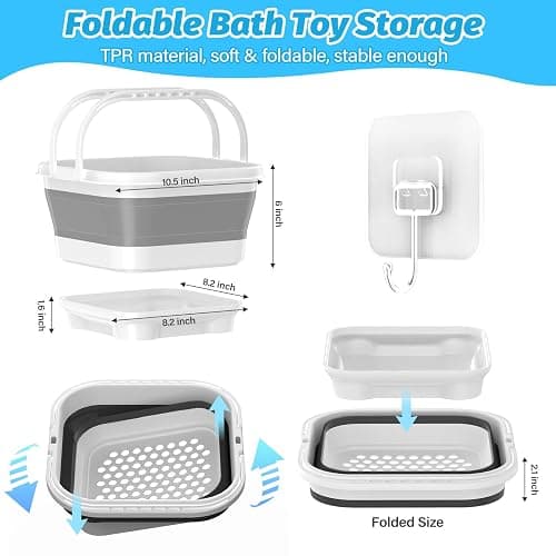 Anivia Foldable-Bath-Toy-Storage-Organizer, Bath Toy Holder with Base, Quick-Drain-Drying Bathtub Toy Storage/Basket, Stand Up Bathroom Shower Toys Holder for Kids - Gray thumbnail 3
