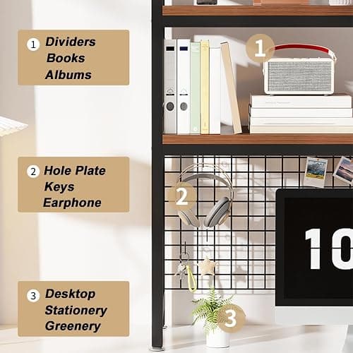 2-Tier Desktop Hutch Bookshelf Metal Desk Shelf Dorm Bookcase for Computer Desk Countertop Storage Organizer Display Rack for Office Home (Black, 29.5in) thumbnail 3