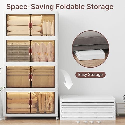 UAMFURI Extra Large Stackable Storage Bins with Lids & Wheels & Door, 660QT-165QT/41GAL*4Pack Foldable Collapsible Closet Organizers, Plastic Containers Drawers for Bedroom Dorm Garage thumbnail 4