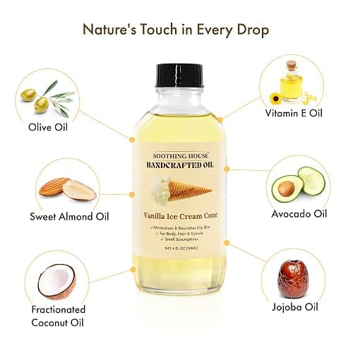 Soothing House Vanilla Ice Cream Cone Body Oil - Premium Non-Greasy Oil & Body Moisturizer for Dry Skin & Glowing Skin with Sweet Almond, Jojoba, and Vitamin E Oil, 4 Fl OZ thumbnail 5
