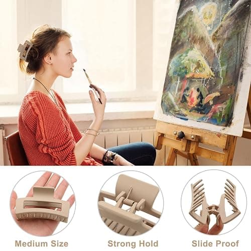 Auseibeely 6 Pack Square Claw Clips, Hair Clip for Women Girls, 3.5" Medium Non-slip Hair Clips, Rectangular Claw Clip,Strong Hold Matte Jaw Claws for Thin/Medium, Christmas Gifts thumbnail 5